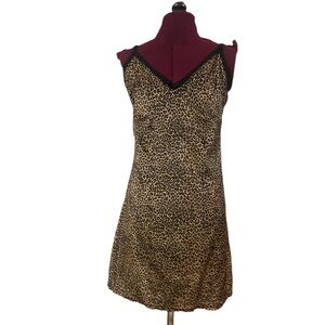 Brown and black cheetah print slip dress with V neckline and adjustable straps M